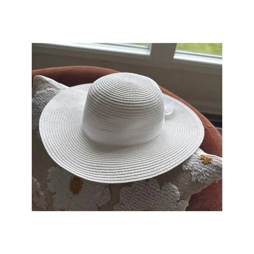 Janie and Jack Girls White Straw Sun Hat Bow Accent Size 2T To 3 Toddlers Easter